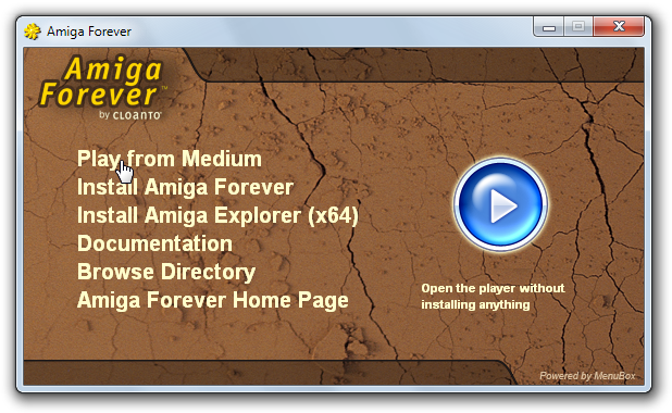 Amiga Forever player - Autorun menu dialog