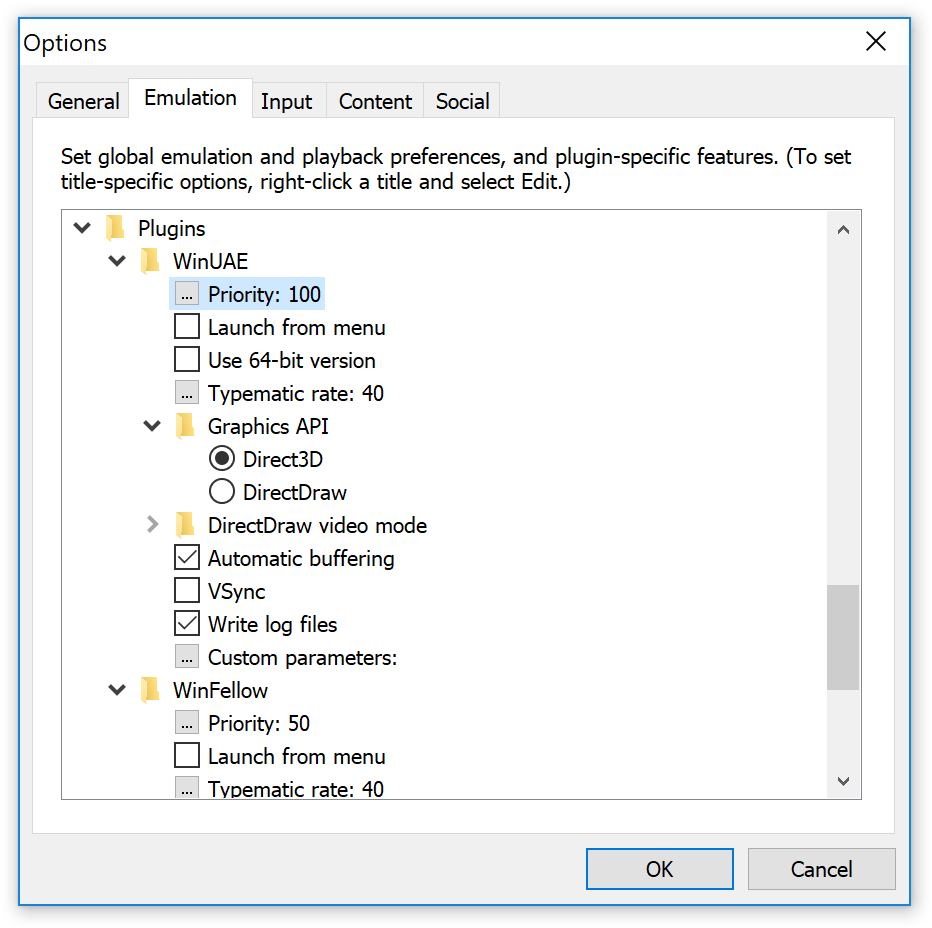 Amiga Forever player - Plugin options