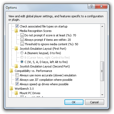 Amiga Forever player - Options dialog