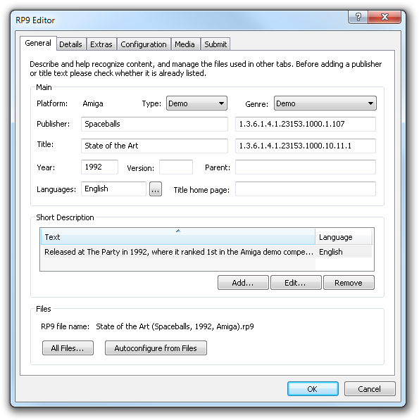 Amiga Forever player - RP9 Editor dialog