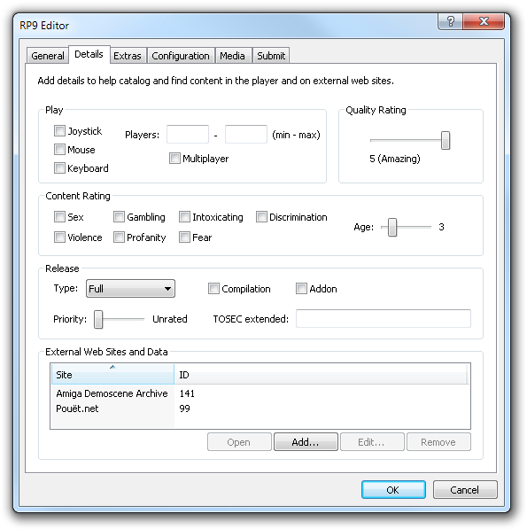 Amiga Forever player - RP9 Editor dialog