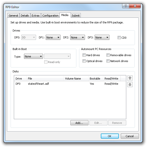 Amiga Forever player - RP9 Editor dialog
