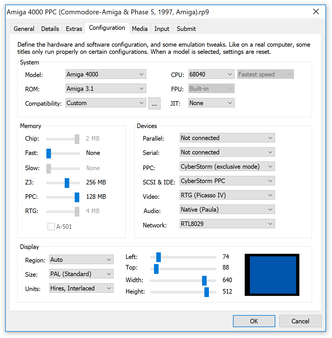 Amiga Forever player - RP9 Title Editor dialog