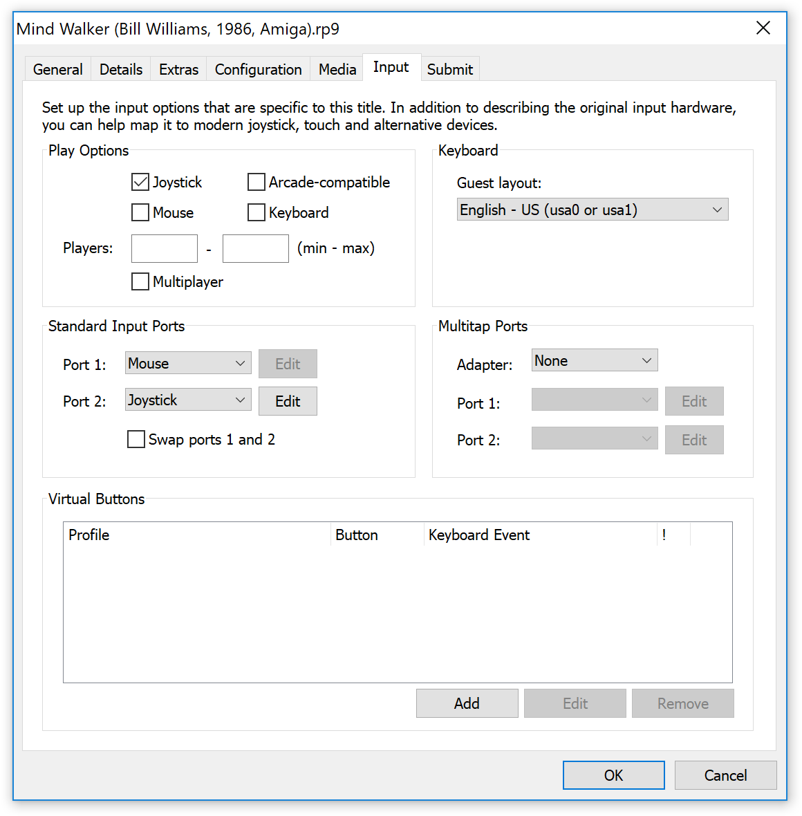 Amiga Forever player - RP9 Title Editor dialog