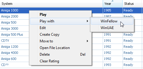 Amiga Forever player - Plugin menu options