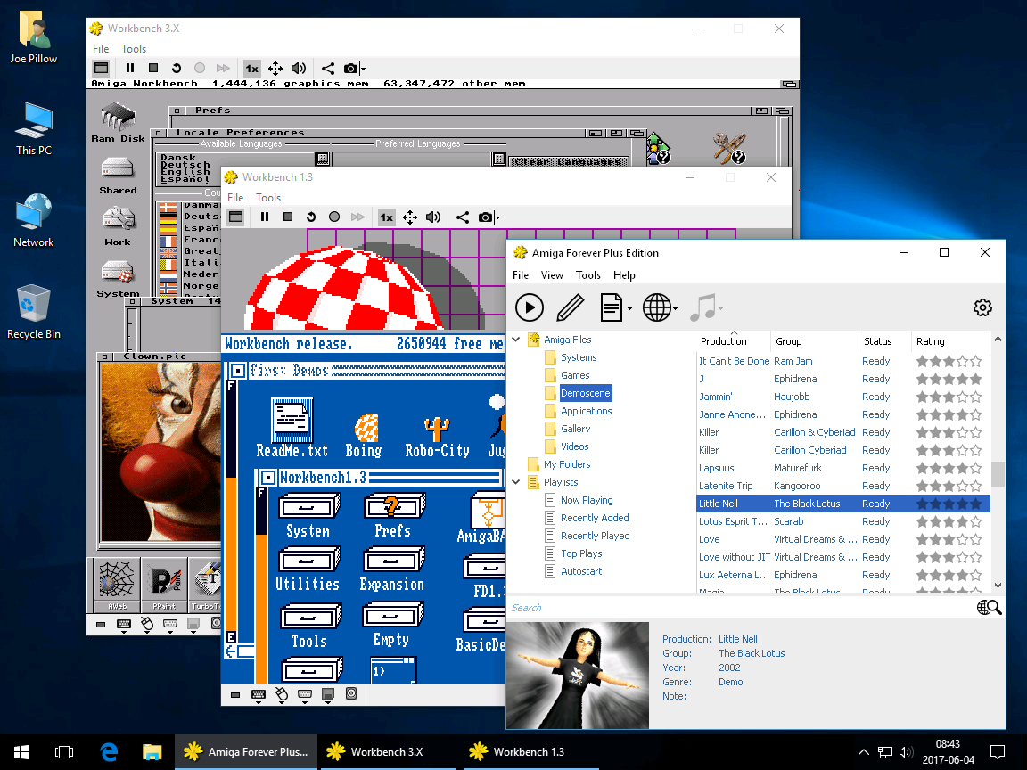 Amiga Forever on Windows Desktop, with Workbench 1.3 and 3.X